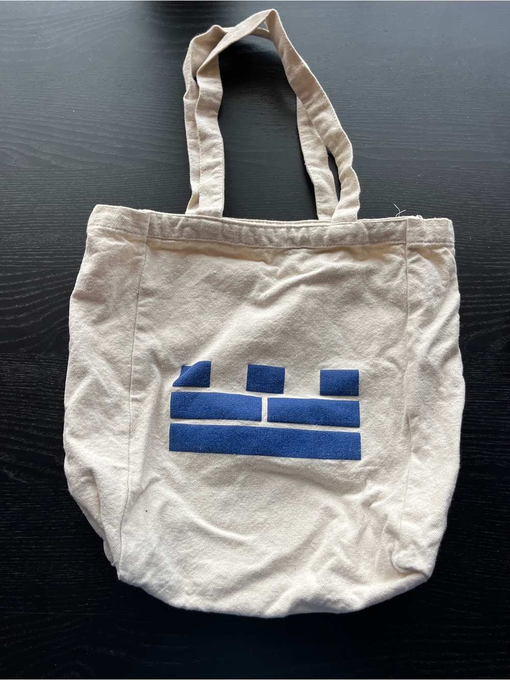 Natural Cotton Tote Bag Blue Geometric Graphic Print 12x12 Off-White Canvas